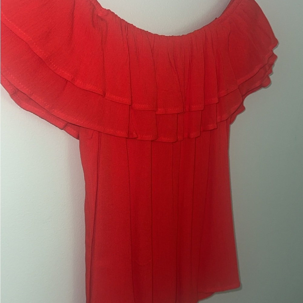 one clothing Red Layered Ruffle Off-Shoulder Blouse